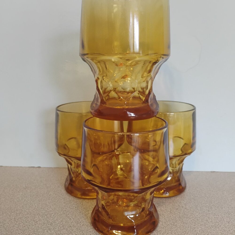 Viking Glass Georgian Pattern Amber Rocks Glasses, set of 4